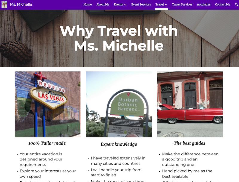 screenshot of travel website